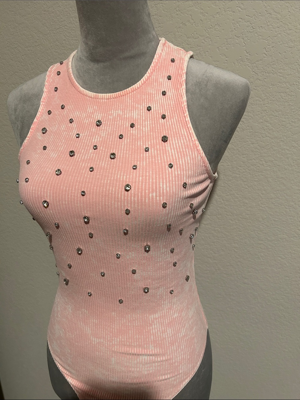 Forever 21 Pink Ribbed Rhinestone Tank Bodysuit - Picture 2 of 4